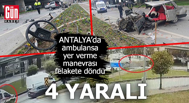 Antalya'da ambulansa yol vermek isterken kaza yaptı