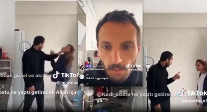 Canlı yayında karısına dayak attı