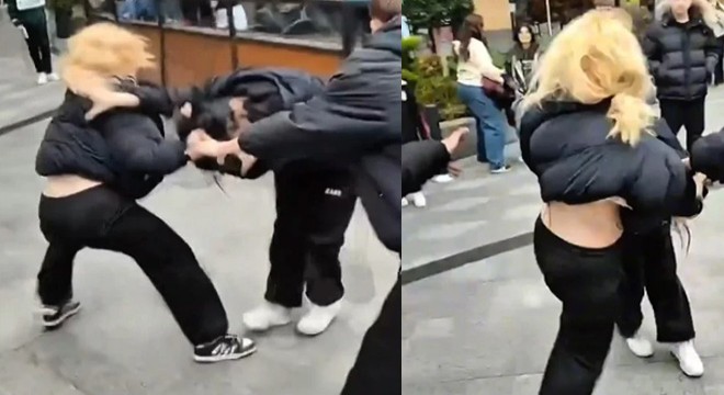 Genç kızlar AVM'de birbirine girdi