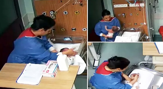 Hemşirenin başka bir bebeği daha darbettiği görüntüler ortaya çıktı